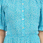 Mudflower Ditsy Floral Print Tiered Midi Dress with Puff Sleeves (Size 20) - Blue