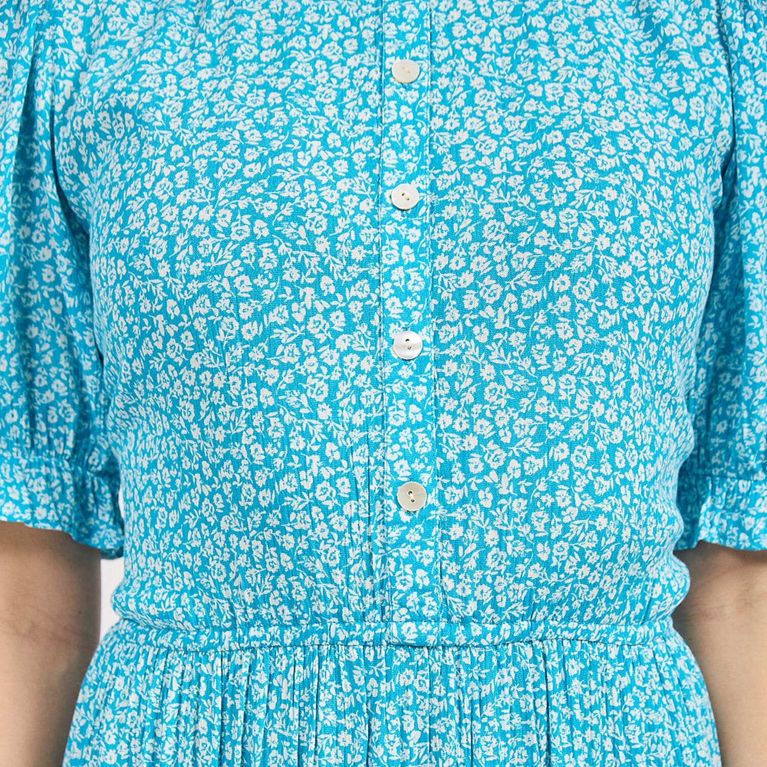 Mudflower Ditsy Floral Print Tiered Midi Dress with Puff Sleeves (Size 20) - Blue