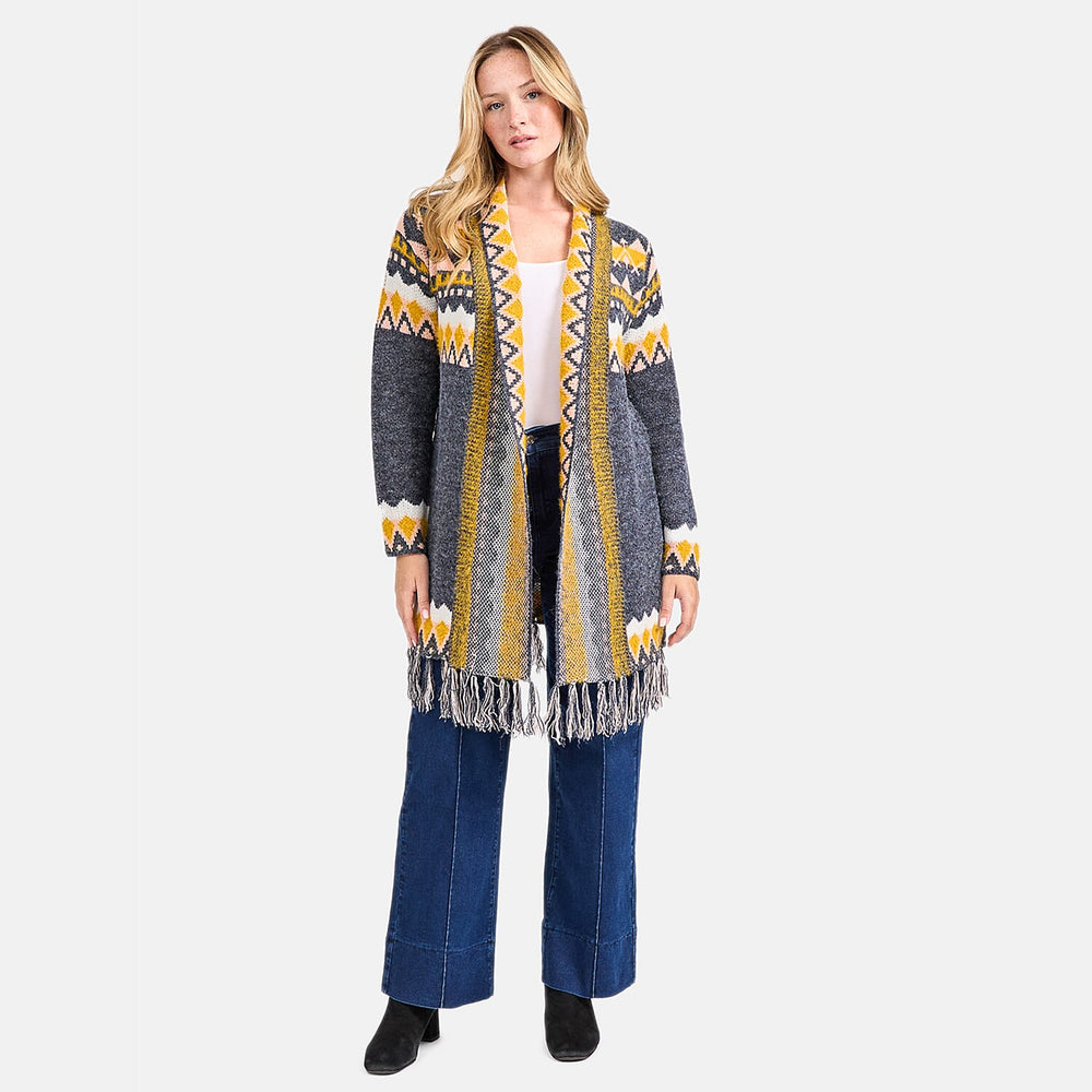Mudflower Fringed Aztec Cardigan (Size 12) - Yellow