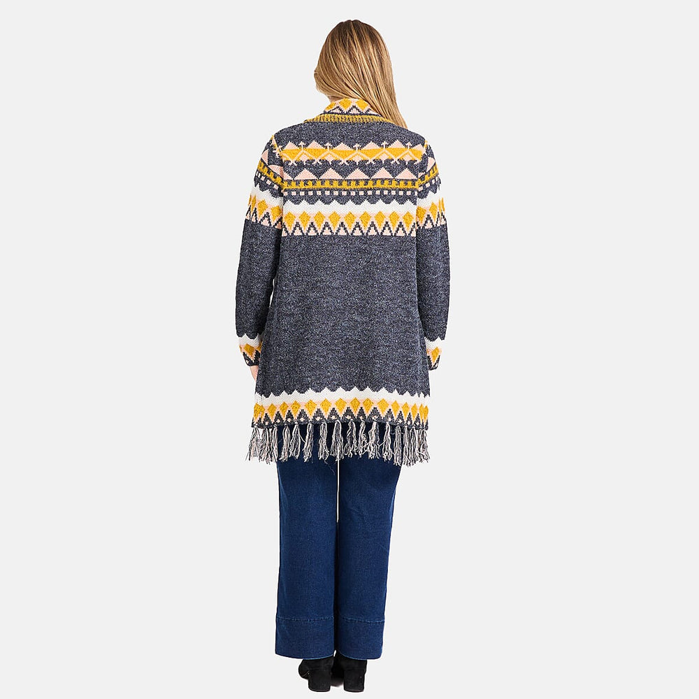 Mudflower Fringed Aztec Cardigan (Size 12) - Yellow