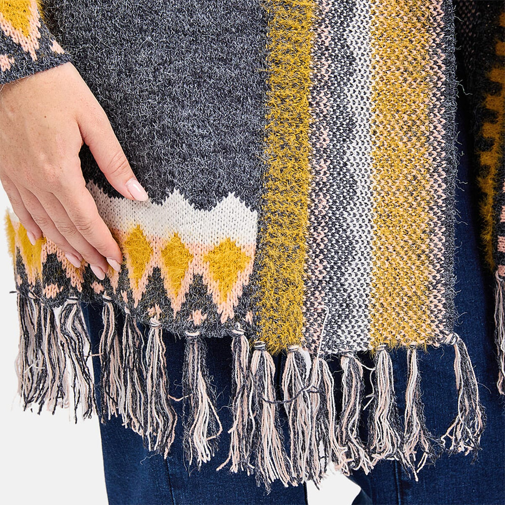 Mudflower Fringed Aztec Cardigan (Size 12) - Yellow