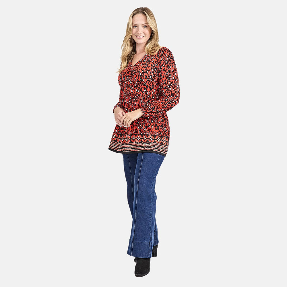 Mudflower Border Printed Soft Touch Blouse (Size 12) - Orange