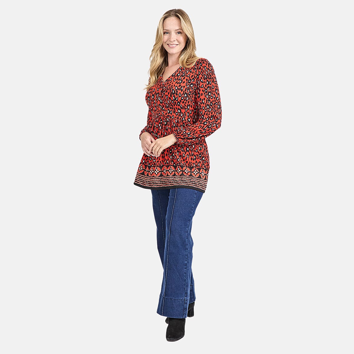 Mudflower Border Printed Soft Touch Blouse (Size 12) - Orange