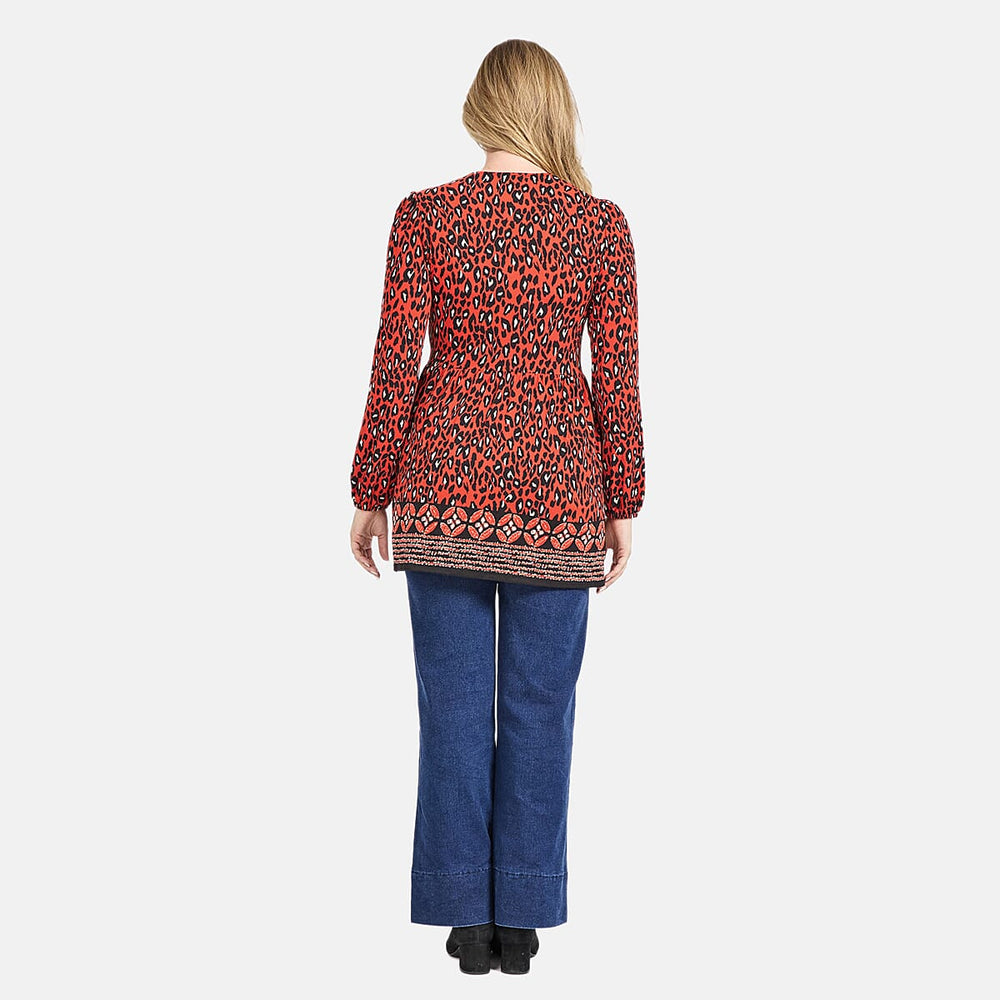 Mudflower Border Printed Soft Touch Blouse (Size 12) - Orange