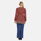 Mudflower Border Printed Soft Touch Blouse (Size 12) - Orange