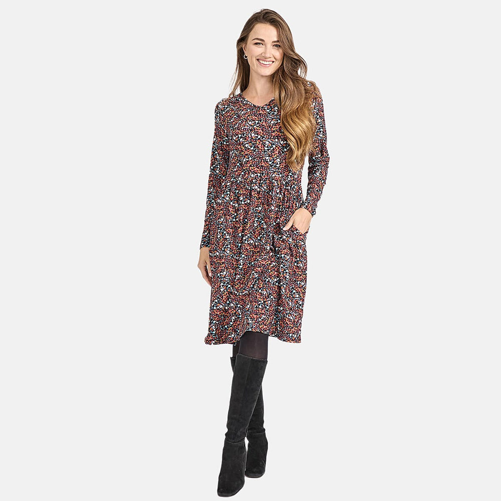Mudflower Butterfly Printed Soft Touch Dress (Size 12) - Brown