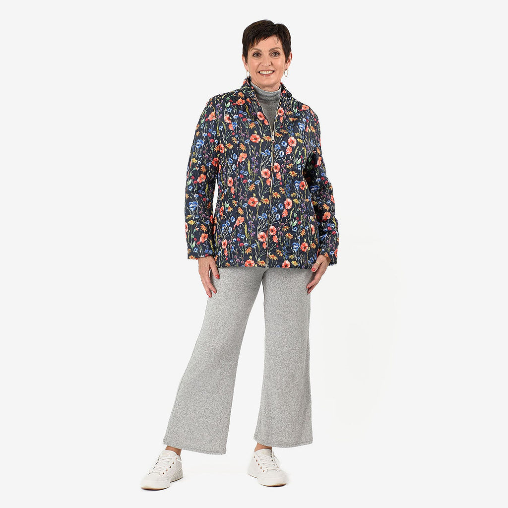 Mudflower Floral Printed Quilted Jacket (Size - 10-12) - Multi Colour