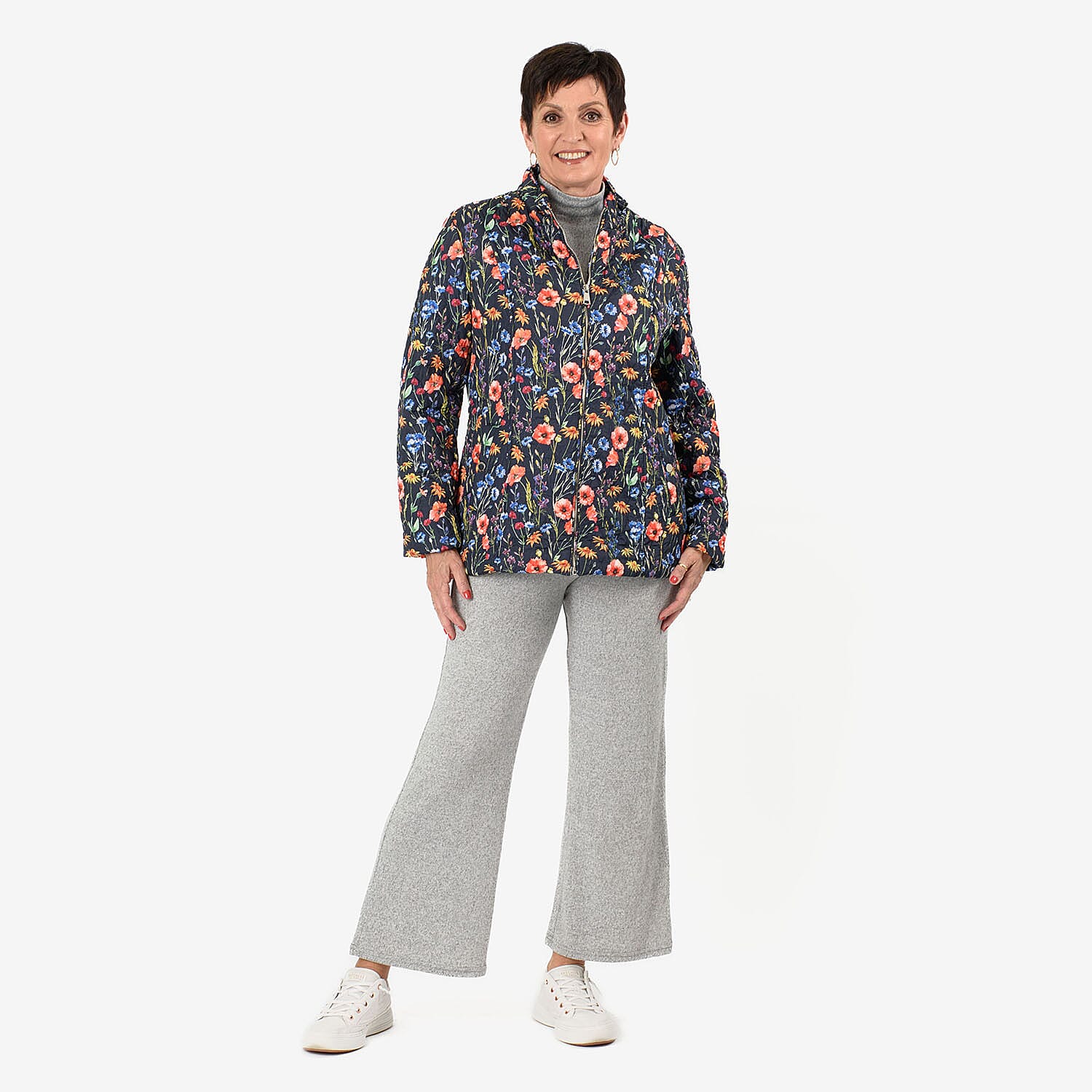 Mudflower Floral Printed Quilted Jacket (Size - 16-18) - Multi Color