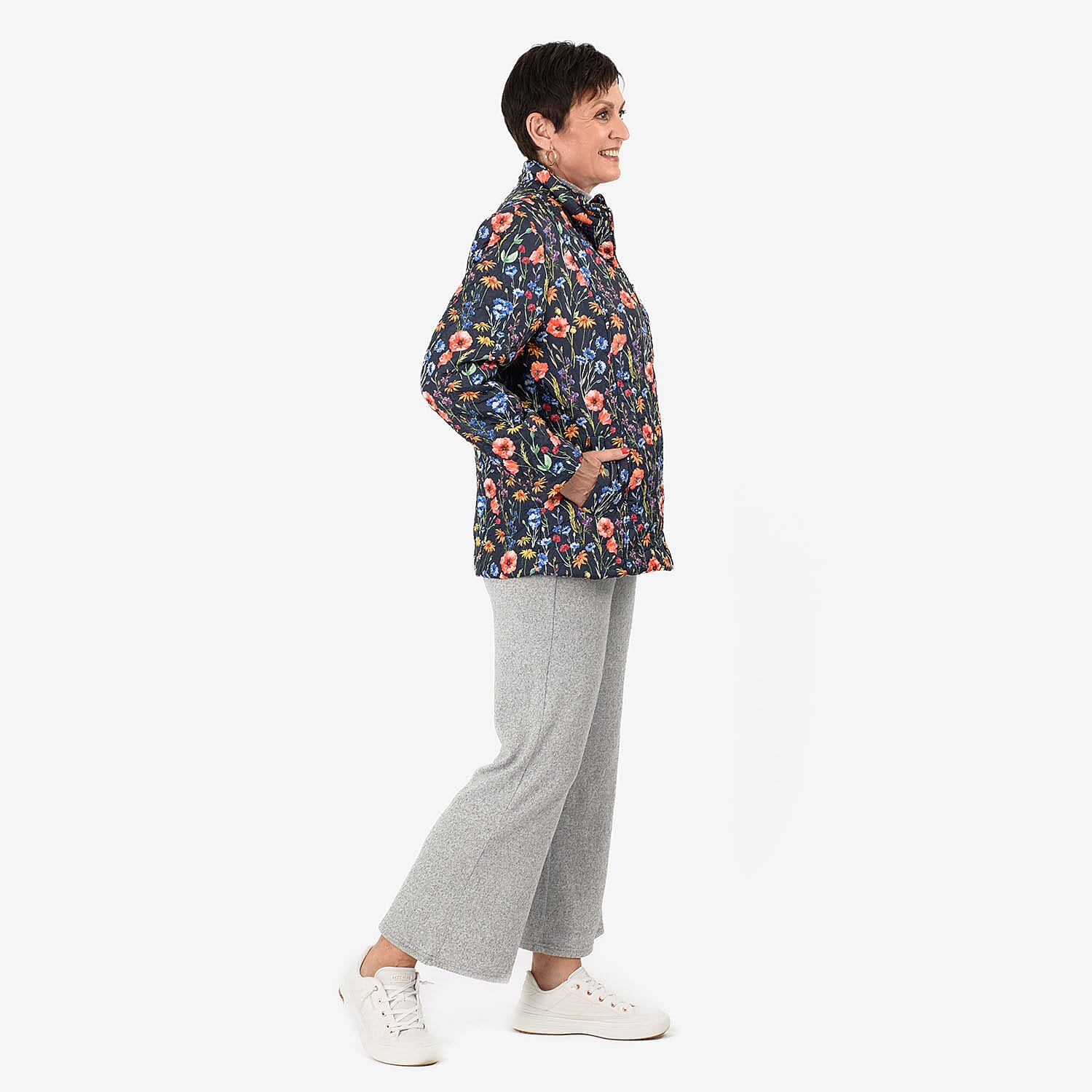 Mudflower Floral Printed Quilted Jacket (Size - 16-18) - Multi Color