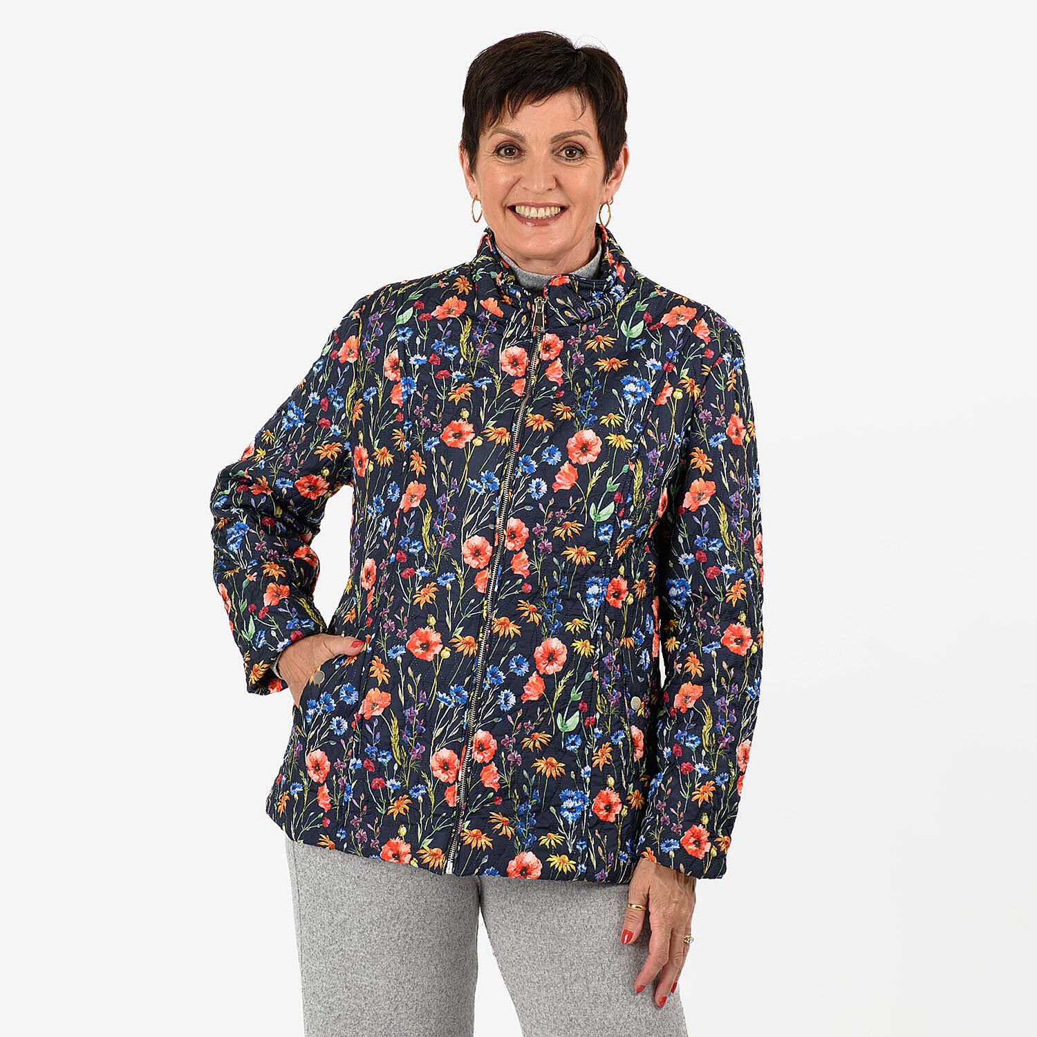 Mudflower Floral Printed Quilted Jacket (Size - 16-18) - Multi Color