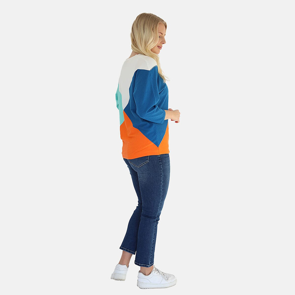 Mudflower Colour Block Batwing with Heartstone Jumper (Size 12) - Cobalt - Spearmint