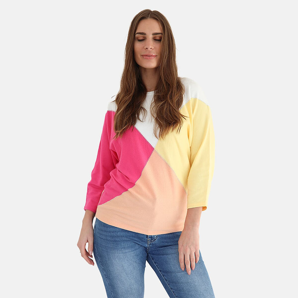 Mudflower Women’s Colour Block Batwing Jumper with Heartstone Detail
