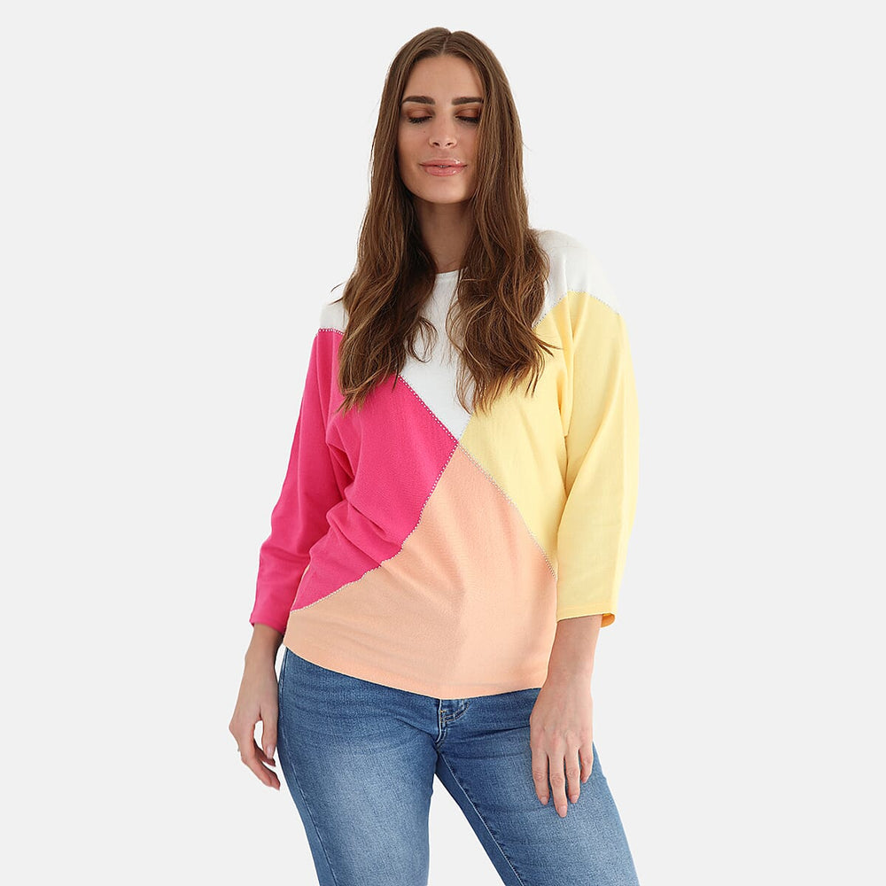 Mudflower Women’s Colour Block Batwing Jumper with Heartstone Detail