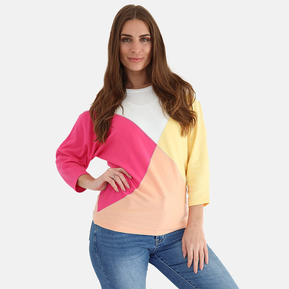 Mudflower Women’s Colour Block Batwing Jumper with Heartstone Detail
