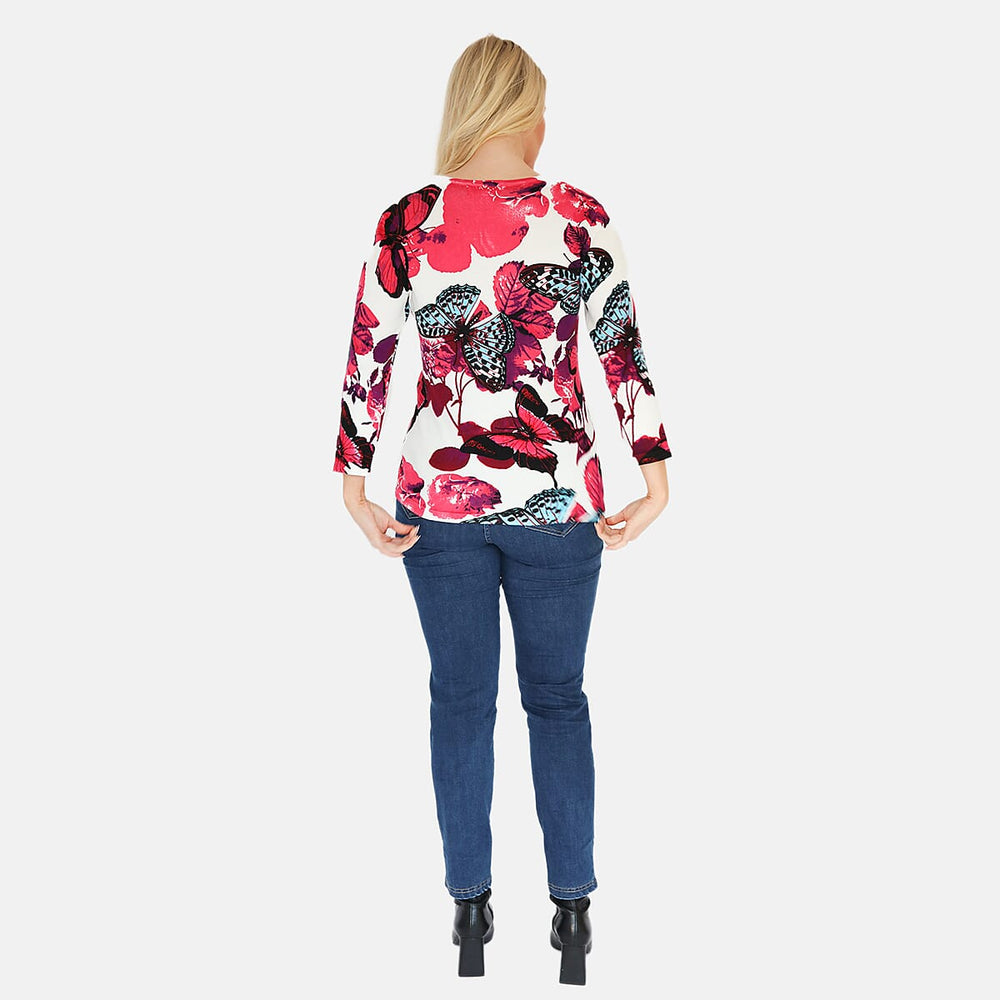 Mudflower Butterfly Printed V-Neck Jumper (Size 12) - Pink