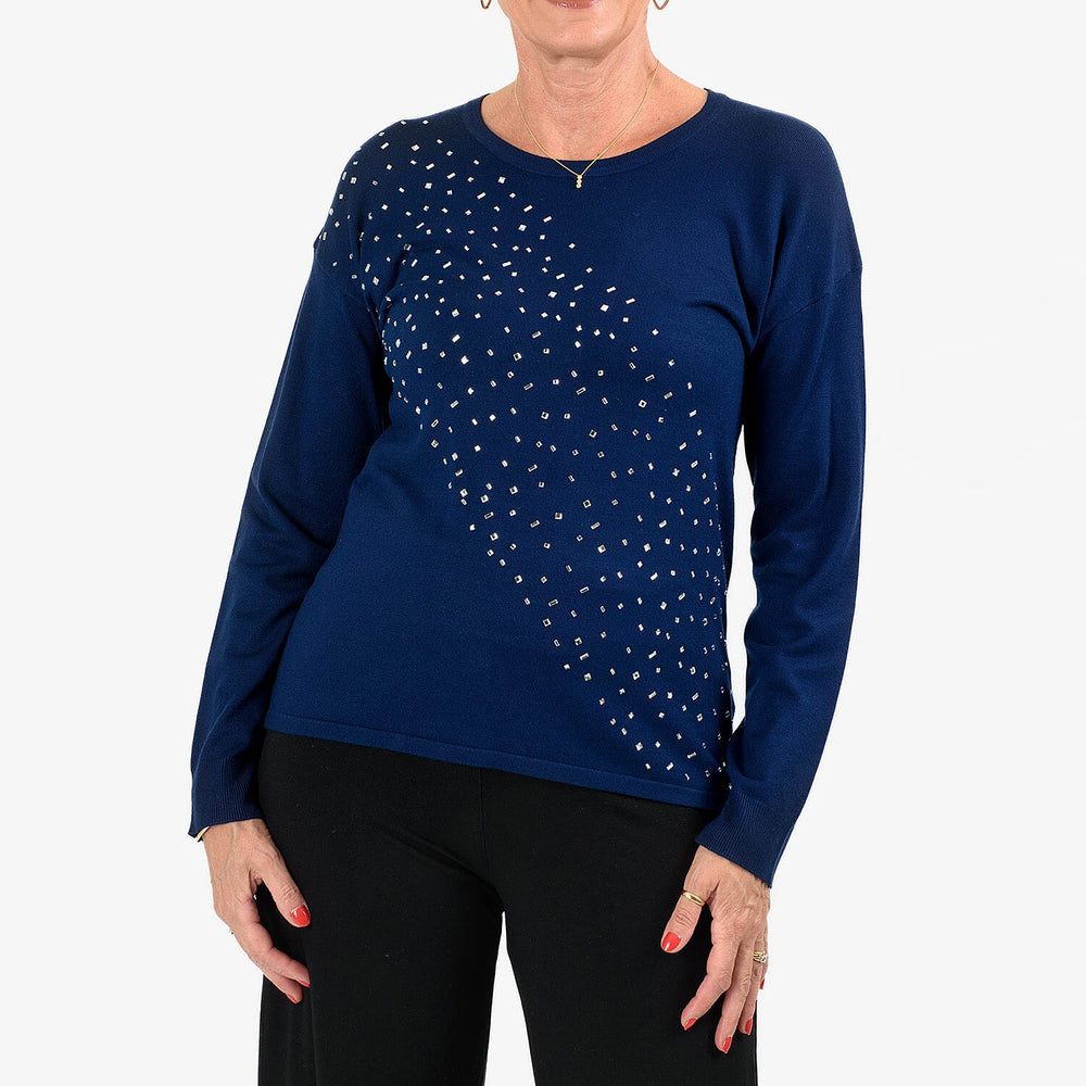 Mudflower Diagonal Heatsealed Diamonte Jumper (Size S) - Navy