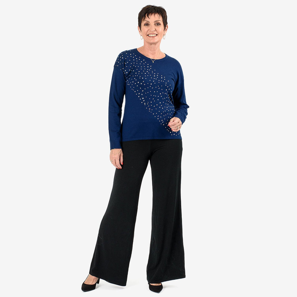 Mudflower Diagonal Heatsealed Diamonte Jumper (Size S) - Navy