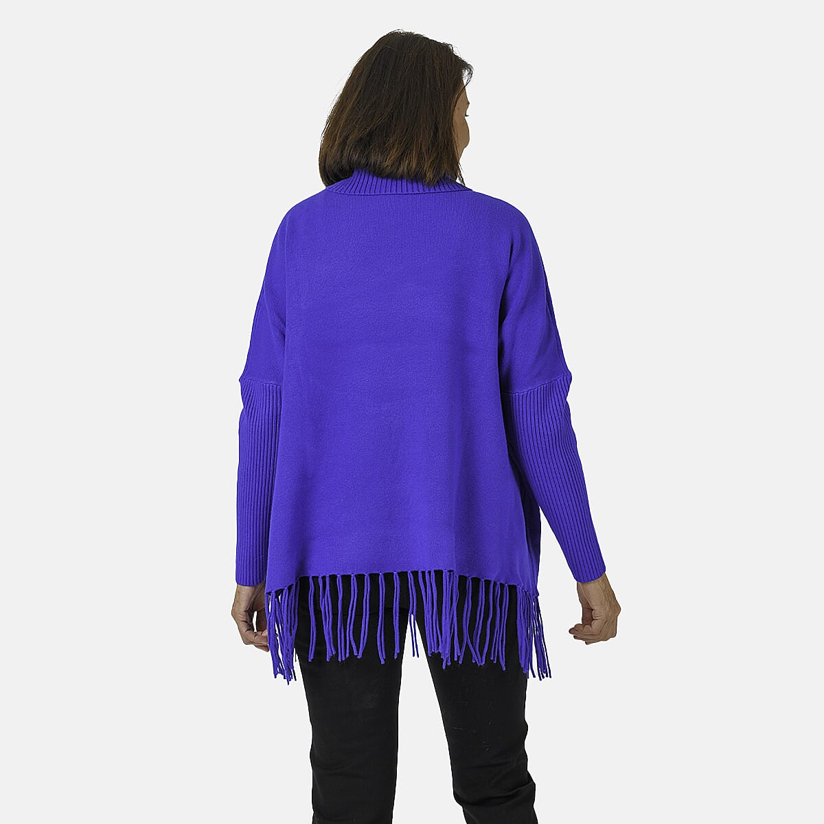 Mudflower Roll Neck Fringe Hem Jumper (One Size 12-14) - Blue