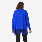 Mudflower Roll Neck Fringe Hem Jumper (One Size 14-16) - Blue