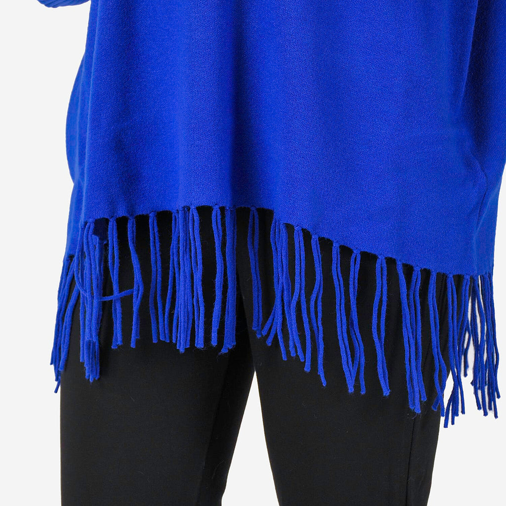 Mudflower Roll Neck Fringe Hem Jumper (One Size 14-16) - Blue