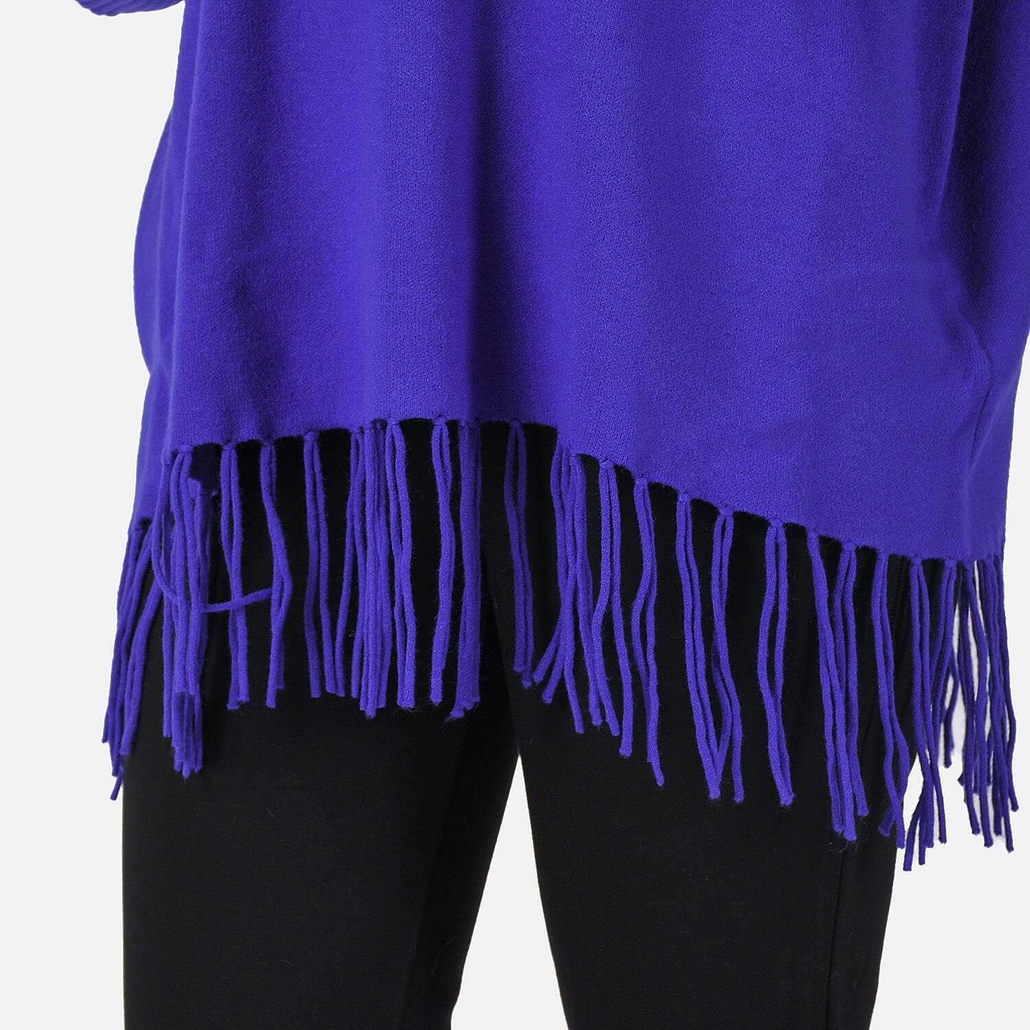 Mudflower Roll Neck Fringe Hem Jumper (One Size 14-16) - Blue