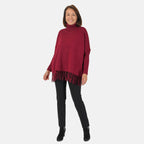 Mudflower Roll Neck Fringe Hem Jumper (Size 10-12) - Wine