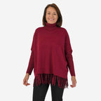 Mudflower Roll Neck Fringe Hem Jumper (Size 10-12) - Wine
