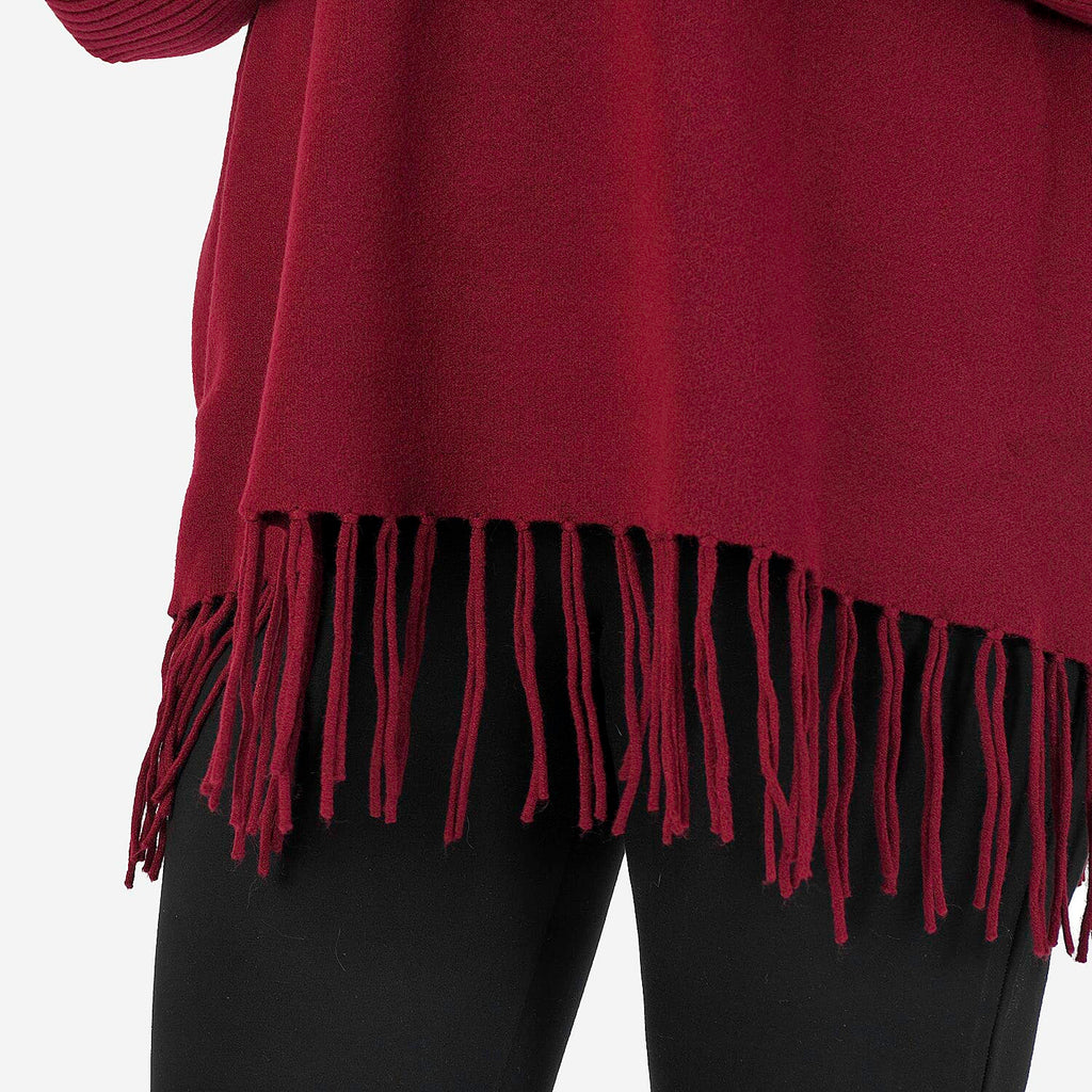 Mudflower Roll Neck Fringe Hem Jumper (Size 10-12) - Wine