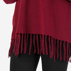 Mudflower Roll Neck Fringe Hem Jumper (Size 10-12) - Wine