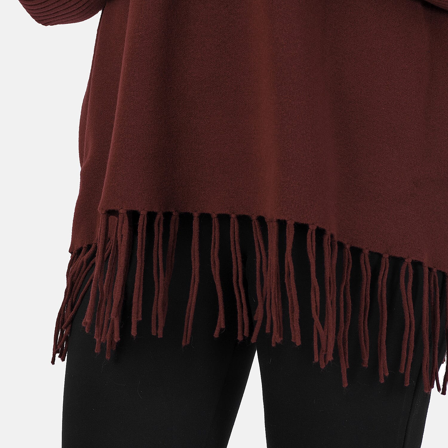 Mudflower Roll Neck Fringe Hem Jumper (Size 10-12) - Wine