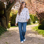 Mudflower Blue Floral Embroidered Long Sleeve Shirt (Size 12)