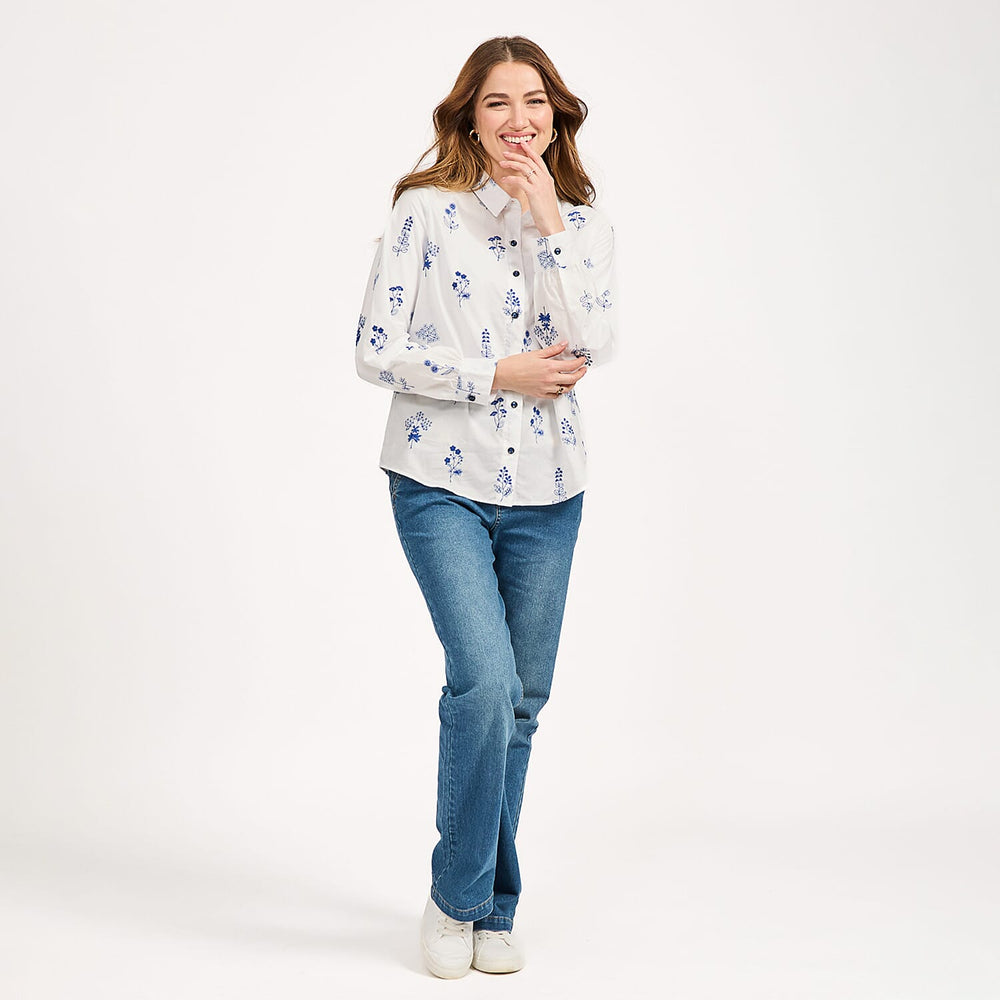 Mudflower Blue Floral Embroidered Long Sleeve Shirt (Size 12)