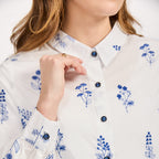 Mudflower Blue Floral Embroidered Long Sleeve Shirt (Size 12)