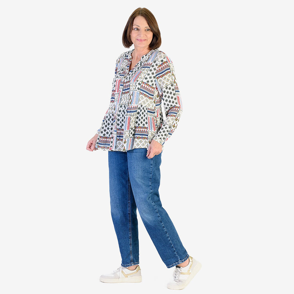 Mudflower 100% Viscose Pinktuck Printed Shirt (Size 14) - Red