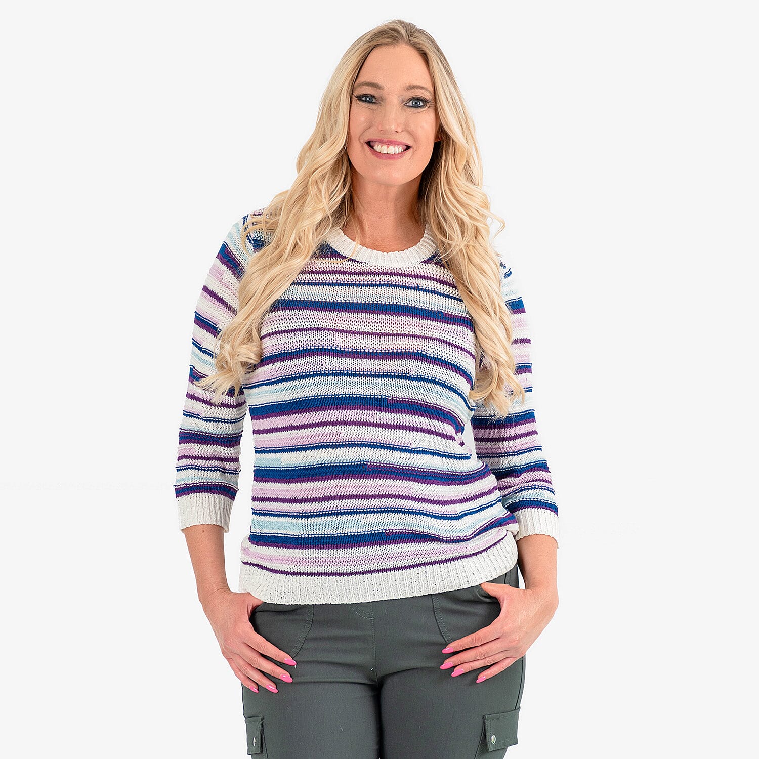 Mudflower Staggered Stripe Jumper (Size 20) - Blue
