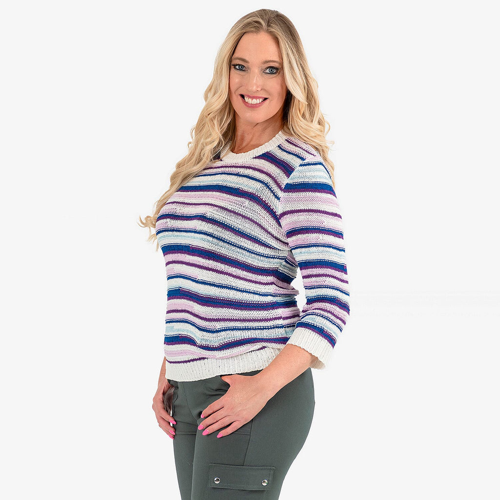Mudflower Staggered Stripe Jumper (Size 20) - Blue