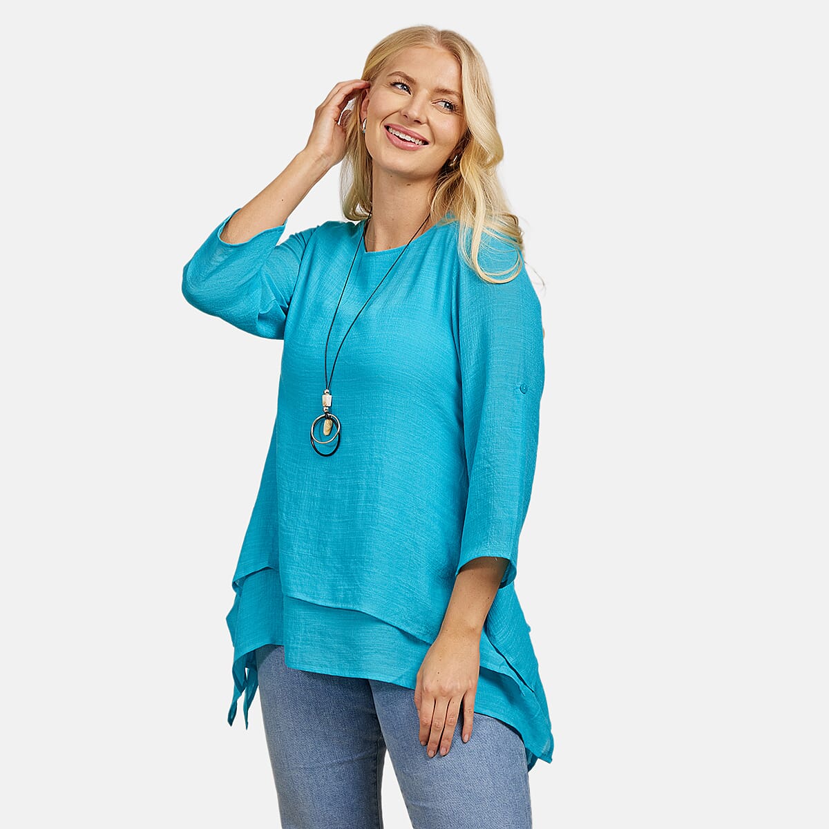 Mudflower Layered Hanky Hem Top with Neck (Size 12) - Teal