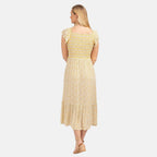 Mudflower Pattern Flutter Sleeve Midi Dress (Size 12) - Yellow