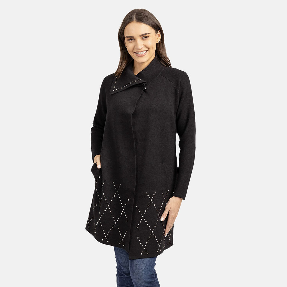 Mudflower Viscose Gold Studded Wrapover Cardigan (Size 12) - Black