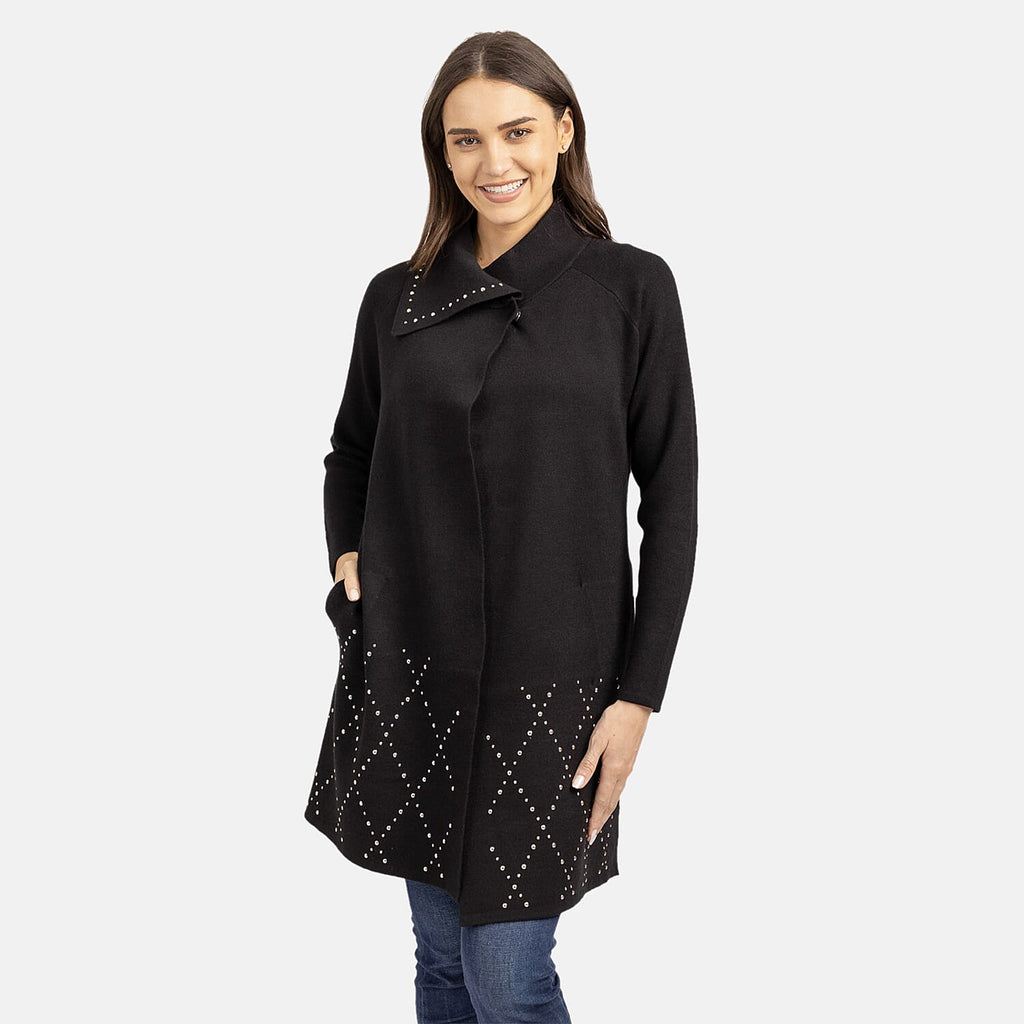 Mudflower Viscose Gold Studded Wrapover Cardigan (Size 12) - Black
