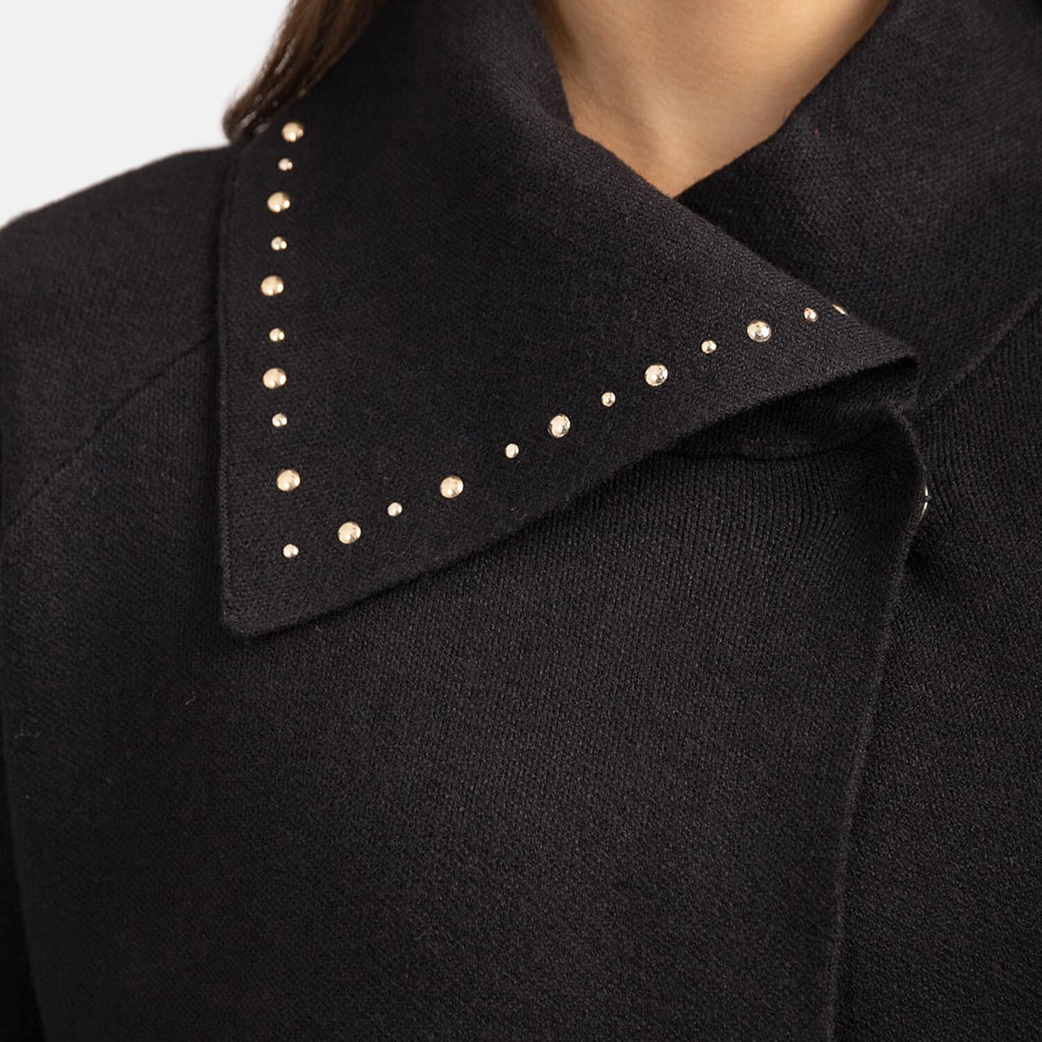 Mudflower Viscose Gold Studded Wrapover Cardigan (Size 12) - Black