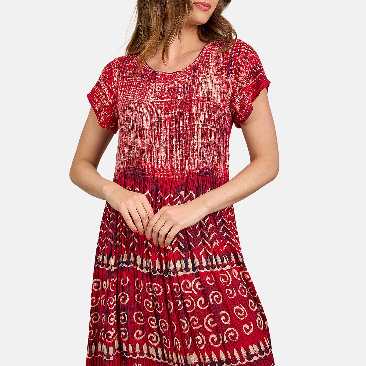 Mudflower 100% Viscose Tye Dye and Batik Shirred Dress (Size 12) - Pink