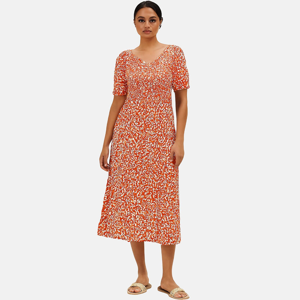 Mudflower Viscose Leaf Print Maxi Dress (Size 10) - Orange
