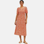 Mudflower Viscose Leaf Print Maxi Dress (Size 10) - Orange