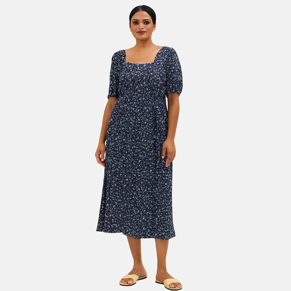Mudflower Viscose Floral Print Maxi Dress (Size 14) - Navy