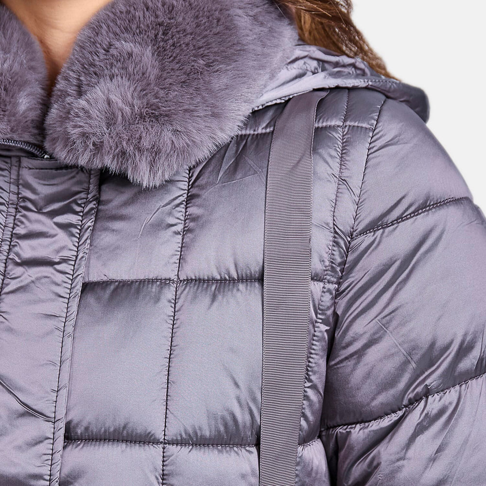 Mudflower Quilted Jacket with Detachable Fur Trim Hood