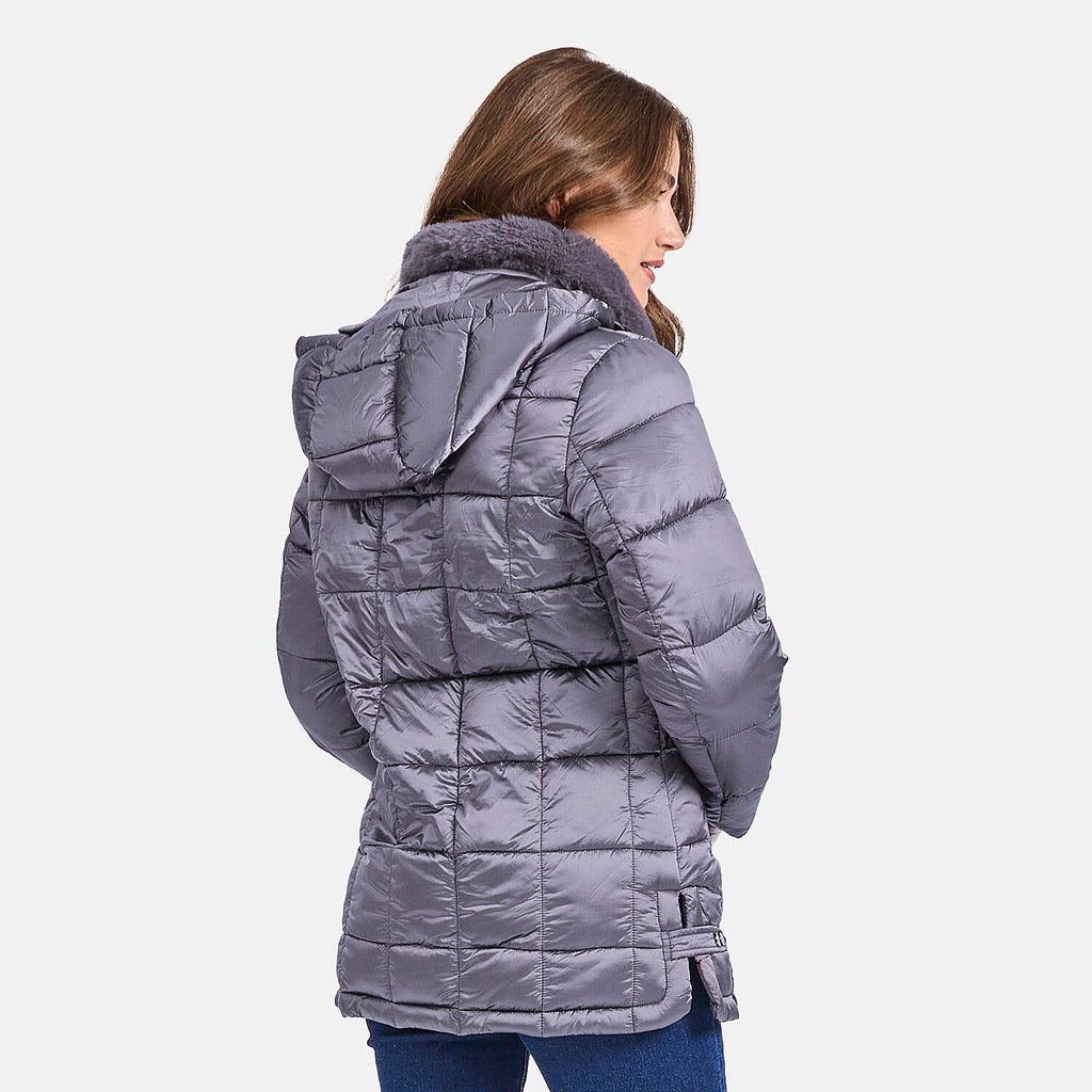 Mudflower Quilted Jacket with Detachable Fur Trim Hood