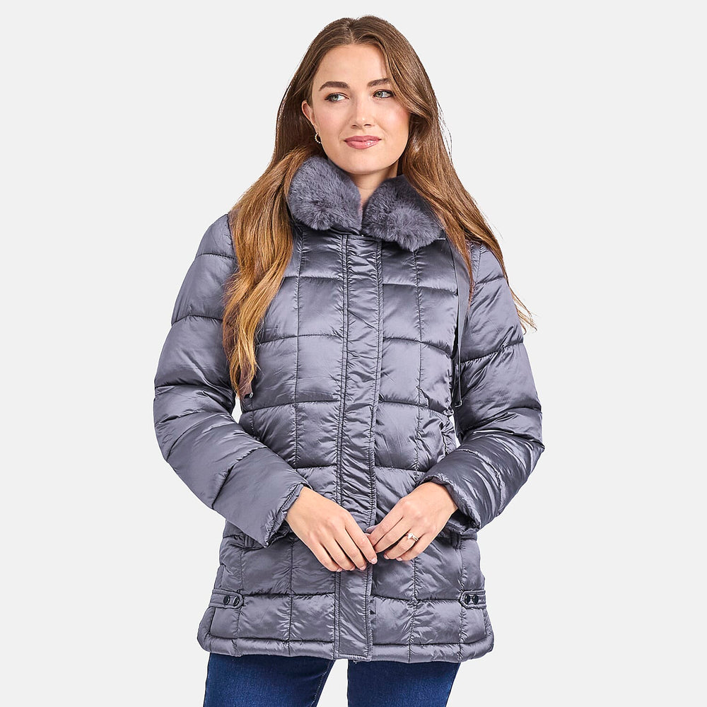 Mudflower Quilted Jacket with Detachable Fur Trim Hood