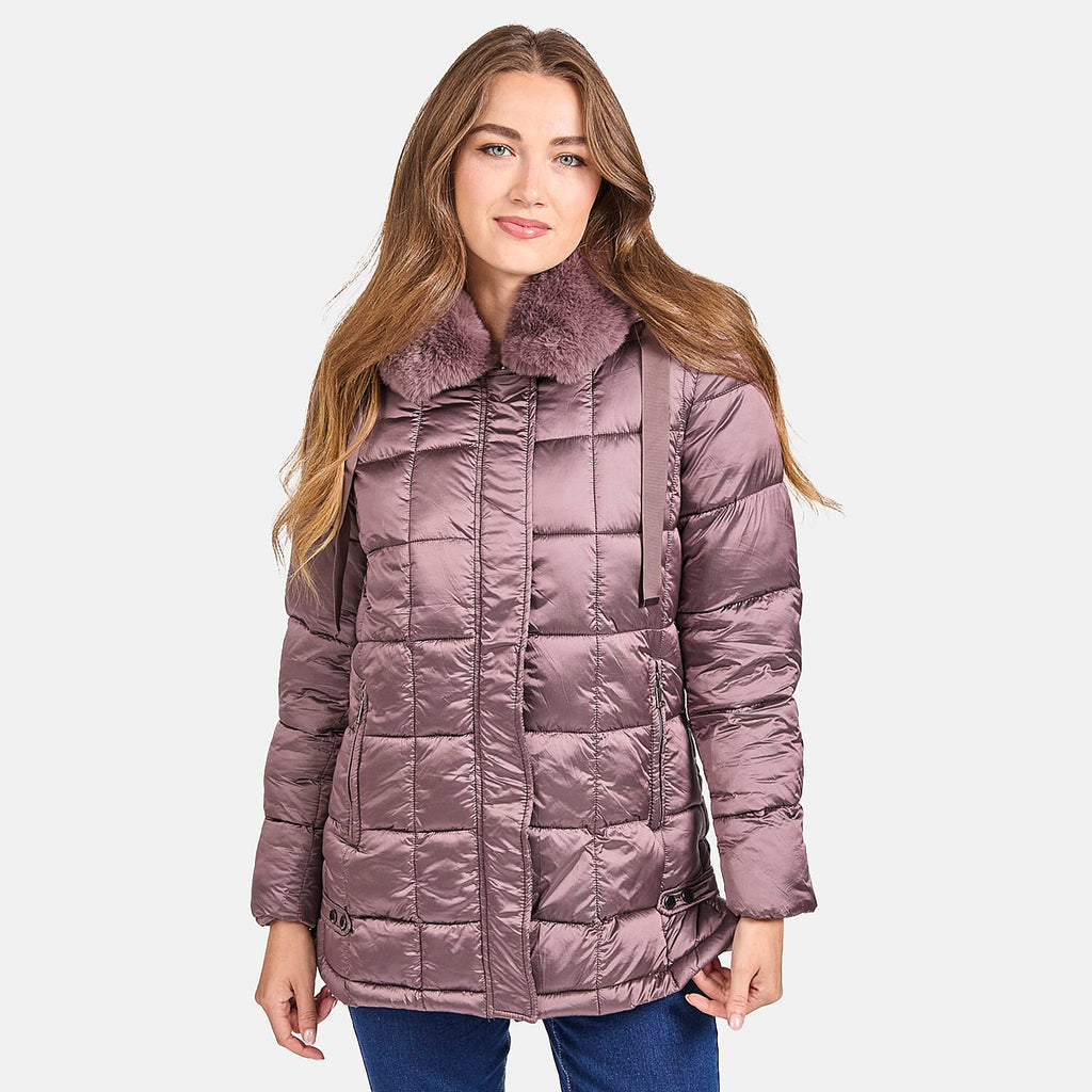 Mudflower Quilted Jacket with Detachable Fur Trim Hood