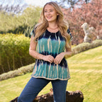 Mudflower 100% Viscose Patterned Top (Size 12) - Navy - Turquoise